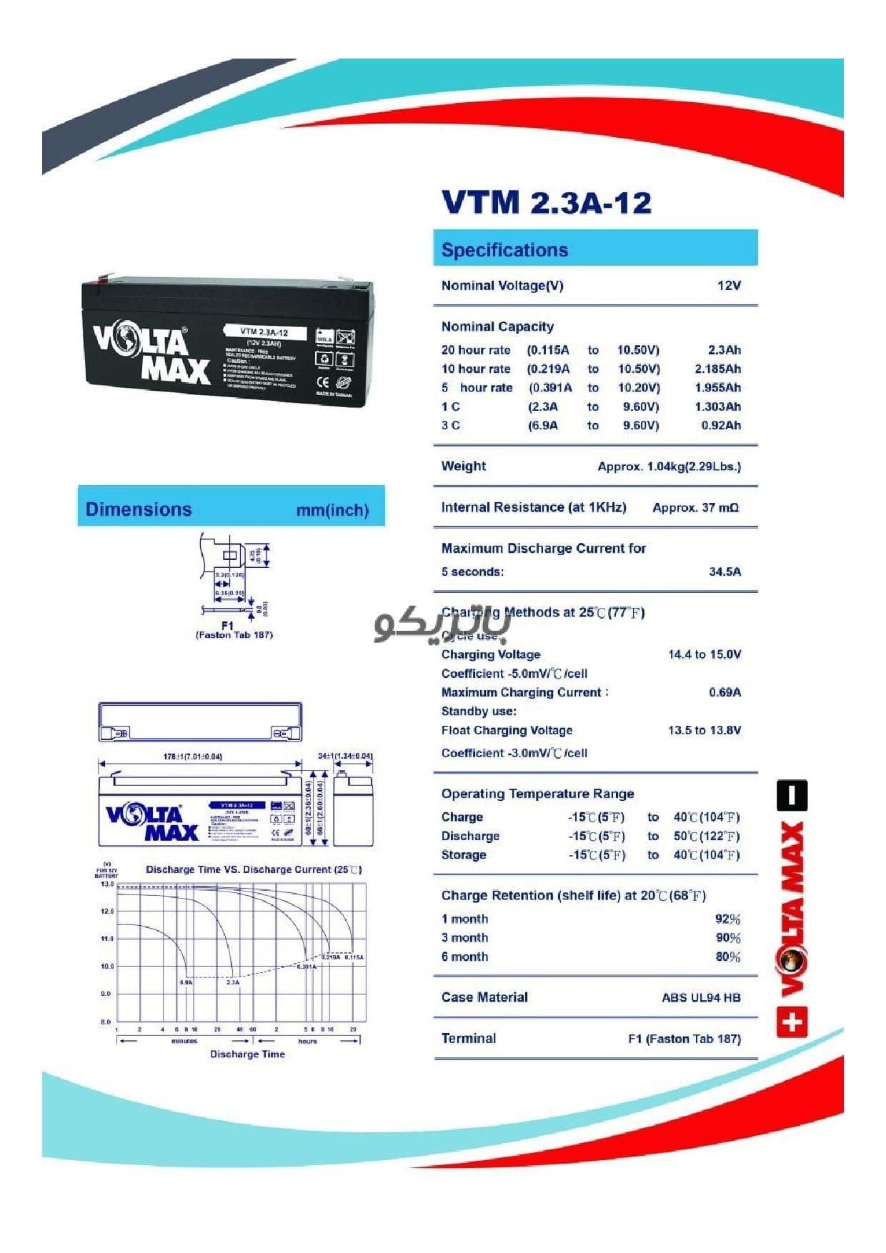 Voltamax 2.3 amp باتری 100 آمپر یو پی اس ولتامکس