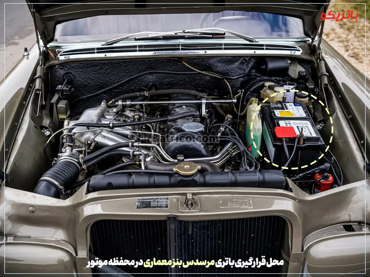محل قرارگیری باتری مرسدس بنز معماری در محفظه موتور- باتریکو